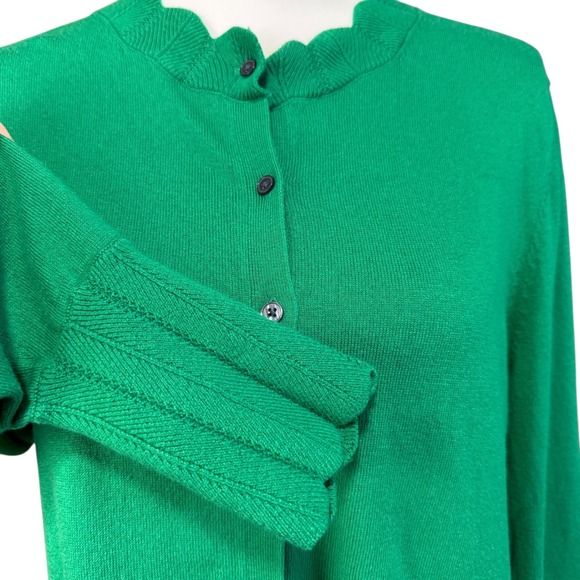 Boden Green Scallop Trim Cardigan Sweater Button Front Long Sleeve Women's L - Picture 4 of 7